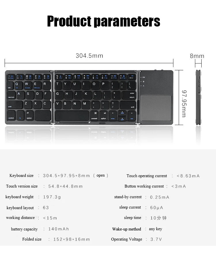 Klappbare Bluetooth-Tastatur mit Touchpad